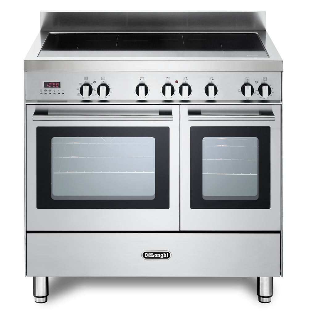 Modern Twin Cavity Induction Range Cooker In Stainless Steel De Longhi   De Longhi Modern Twin Cavity Induction Range Cooker DTR 916 IND2 1024x1024 